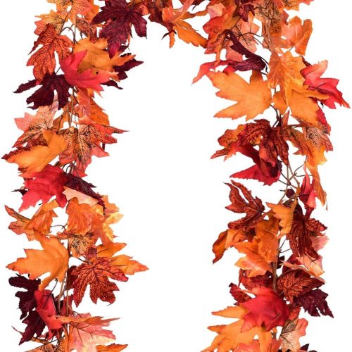 CT3EZ691CT_1 Lvydec 2 Pack Maple Leaves Fall Garland - 6ft/Strand Artificial Fall Foliage Garland Colorful Autumn Decoration for Home Wedding Party Thanksgiving