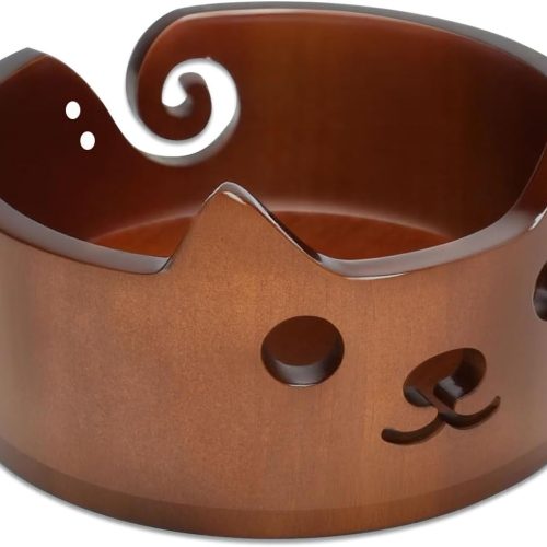 Wooden Cat Yarn Bowl, Large Polished Crochet Bowl Accessories for Knitting and Crocheting Gift for Knitters and Yarn Lovers, 7.5"X4.33"