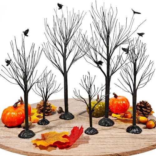Warmtree 6 Pcs Halloween Village Trees with Crows, Village Accessories