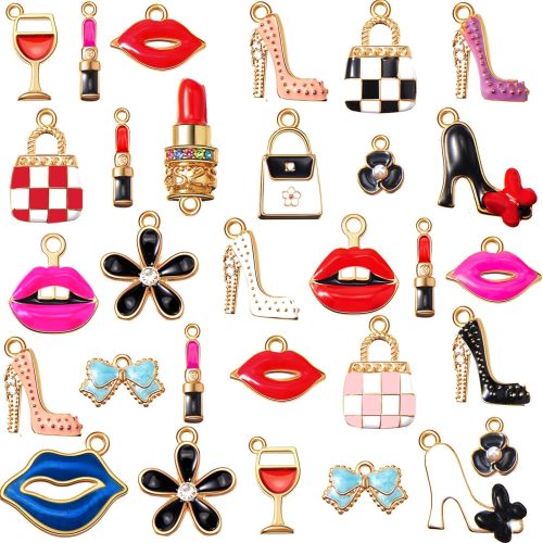 CT51187CT_1 Jetec 50 Pcs Enamel Charms for Jewelry Making Lipstick High Heel Bow Charms