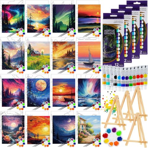 Zhanmai 88 Pcs 8 x 10 Inch Pre Drawn Canvas for Painting Kit Pre Stretched Canvas for Sip and Paint Party Favor Coloring DIY Virtual Party Birthday Gifts Adult's Date Night(Oil Painted Landscape)