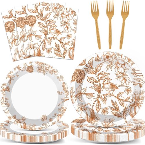 96Pcs Fall Party Supplies Paper Plates and Napkins Thanksgiving Decoration