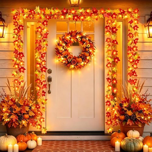 CT5EZ844CT_1 Runleo 2 Pack Fall Decorations for Home Maple Leaf Lights Total 20ft 40 LED