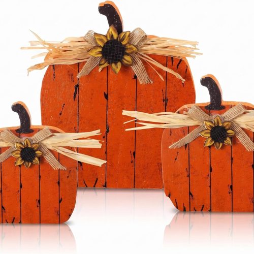 CT605270CT_1 3 Pcs Orange Fall Pumpkin Decor Autumn Wooden Signs