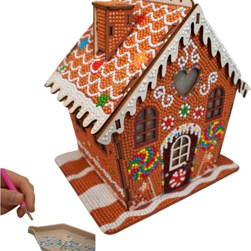 Party Ready 3D Diamond Painting Gingerbread House Christmas Cabin Kit – DIY Holiday Décor, Full Drill Mosaic Art, Festive Craft Kit (Gingerbread House 2)