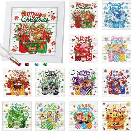 Trandraft 13 Pcs Mason Jar Holiday Small Diamond Art Kits for Adult Craft