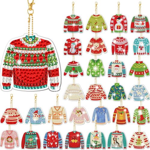 WILLBOND 30 Pcs Christmas Diamond Art Kits for Adults, Ugly Sweater Theme