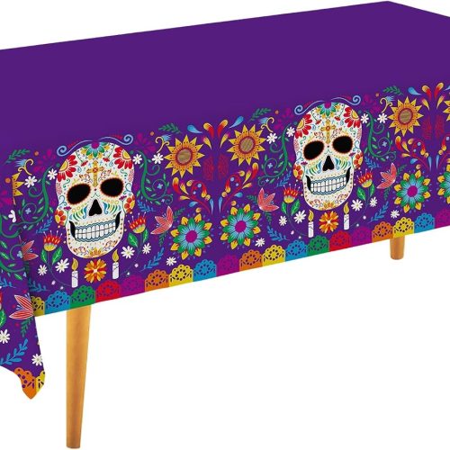 Day of the Dead Party Disposable Tablecloth Plastic Sugar Skull Table Cover for Dia De Los Muertos Party Decoration 54 X 108 inch 3 Pack for Day of the Dead Party