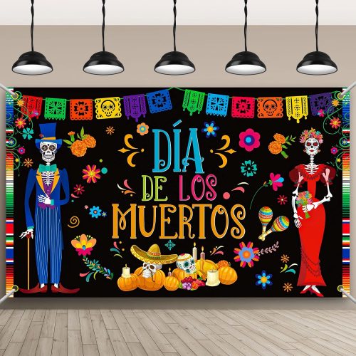 5.9 x 3.6 ft Day of The Dead Banner Backdrop, Dia De Los Muertos Decoretion