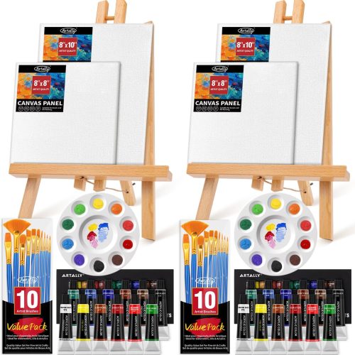 Set of 2 Acrylic Painting Kits for Adults and Couples, Sip and Paint Kit for Date Night, Acrylic Painting Kit with Canvas Boards and Easels, Professional Art Set for Couples, Families, Beginners