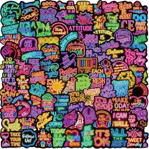 100PCS Neon Inspirational Stickers, Waterproof Motivational Vinyl Stickers for Water Bottles, Laptops, Journals, Positive Affirmation Quotes for Adults, Planners, Professionals