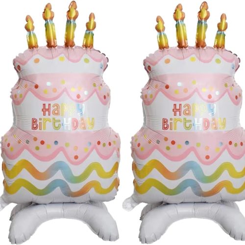 2PCS Happy Birthday Cake Foil Balloons, 34 Inch Standing Helium Balloons Funny Birthday Balloon For Girls Women Boys Men Kids Birthday Party Decorations