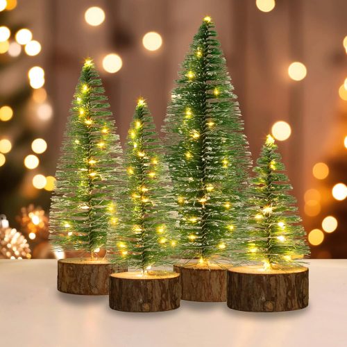 4 PCS Mini Christmas Trees with 2 Modes Timer LED String Lights(Warm White)