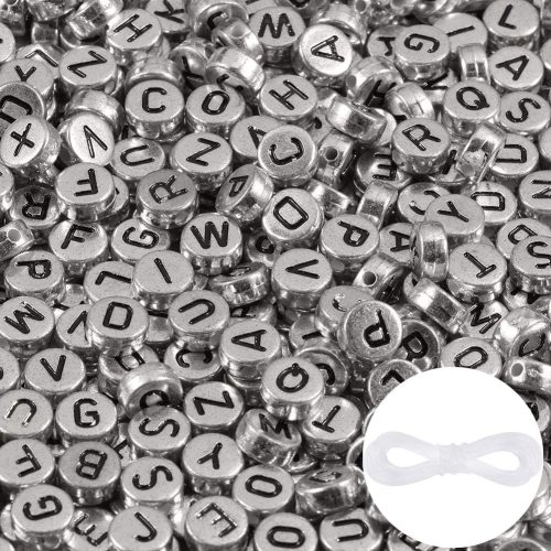 1000pcs Silver Letter Beads for Bracelets, 4x7mm Black Alphabet A-Z Beads Friendship Bracelets Jewelry Making Kit for Teen Girl Gifts