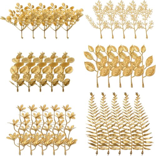 30 Pcs Gold Leaves Artificial Flowers Mini Simulation Gold Eucalyptus Stems Cedar Elm Leaves Grass Stems for Wedding Picks Decoration Centerpieces DIY Wreath Crafts Christmas Tree Filler