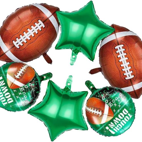 6 Pieces Football Balloons Set Football Field Balloons and Football Foil Balloons for Tailgate Football Theme Supplies Game Day Birthday Party Decorations, Football Birthday Party Supplies