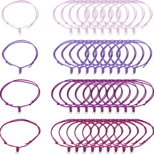 CTBD274CT_1 40Pcs Adjustable Braided Cord Colorful Waxed Thread Half Finished Bracelet with Jump Rings Knotting Bracelet Ropes for Wrist DIY Women Jewelry Friendship Bangle Decor 8.5-16cm Long-Purple