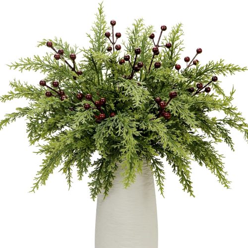 40 Pcs Artificial Pine Branches with Berry Pick, 12.5 Inch Christmas Greenery Picks Foliage Sprigs Fake Cedar Stems for Xmas Vase Filler DIY Crafts Garland Wreath Home Decor (40, Red Berry)