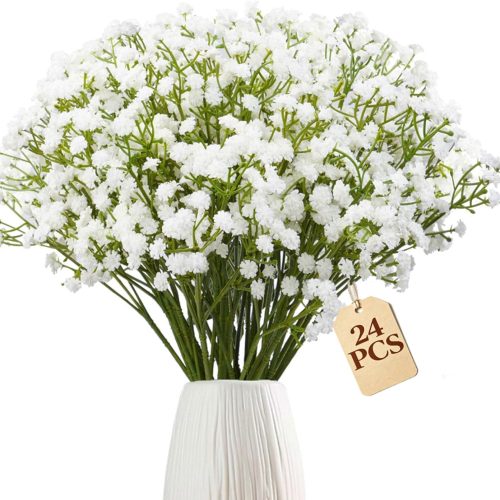 CTBS83CT_1 24Pcs Babys Breath Artificial Flowers Bulk, Fake Baby Breath Flowers White Faux Gypsophila Real Touch Flowers for Outdoors Wedding DIY Bouquet Arrangement Party Home Table Decor