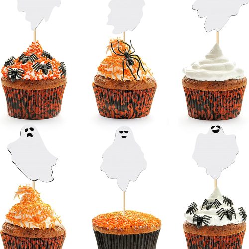 36 Pcs Ghost Cupcake Toppers Glitter Halloween Cupcake Picks for Halloween Theme Baby Shower Birthday Party Cake Decorations Supplies