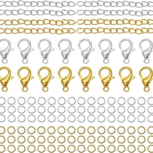 Ximalun 100pcs Lobster Claw Clasps and 100pcs Extender Chains with 100pcs Removable Extension Chain Jump Rings Lobster Clasps for Necklaces Bracelet,Anklets,Jewelry Making Supplies(300pcs)