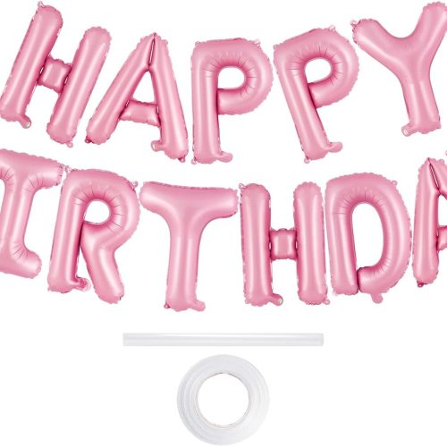 Happy Birthday Balloons Banner, Foil Balloon Personalized Name Letters Balloons Sign Birthday Party Decorations for Women Men Boys Girls Pink