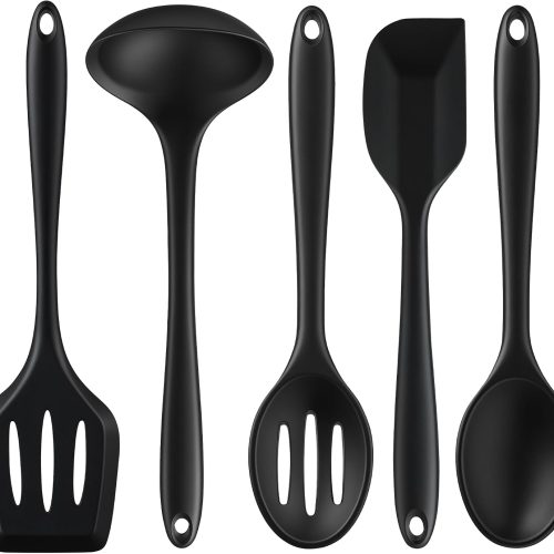 5PCS Silicone Kitchen Utensils Set, Non Stick Cooking Tools, Black