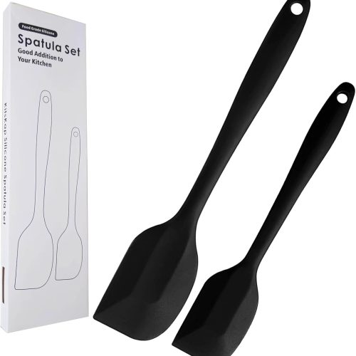 Silicone Spatula Set 2 Pcs Heat Resistant Rubber Spatula for Non-stick Cookware BPA Free (Black)