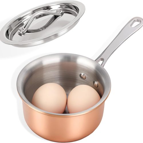 Macevia Mini Sauce Pan with Lid,Copper Butter Warmer Small Pot, Multipurpose Use for Home Kitchen or Restaurant (10.8oz/320ml)