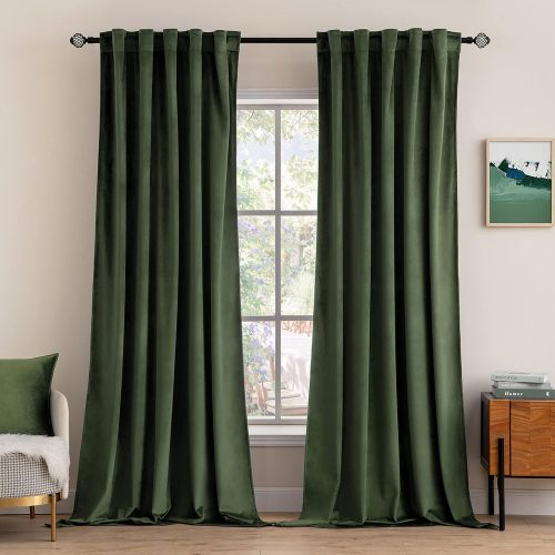 MIULEE Velvet Curtains 52x96 inches 2 Panels Olive Green Blackout Curtains
