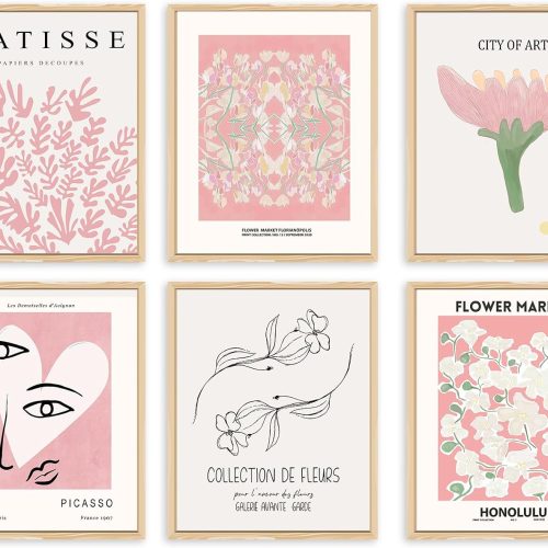 QIAOMICS Pink Flower Market Wall Art Prints,Cute Matisse Wall Decor Aesthetic,Colorful Exhibition Posters Wall Decor Posters for Bedroom,Dorm (8"×10" Unframed)