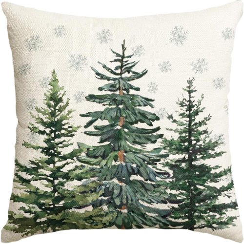 AVOIN colorlife Christmas Trees Snowflake Throw Pillow Cover, 18 x 18 Inch Winter Holiday Cushion Case Decoration for Sofa Couch