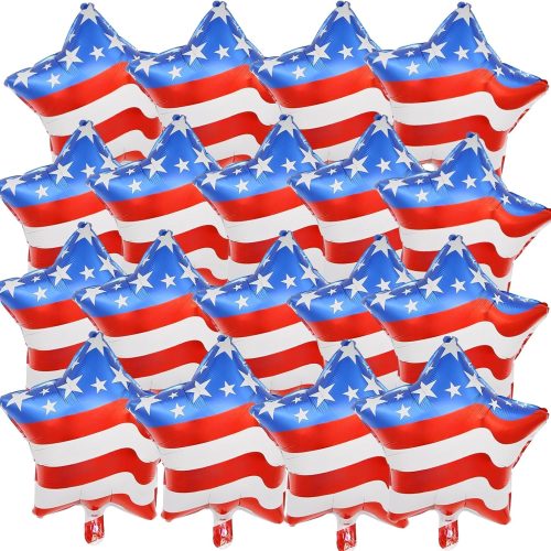 18 Pieces 18 Inches American Flag Stars Balloons, USA Red White Blue Aluminum Foil Balloons for 4th of July, Independence Day Patriotic Birthday Party Decorations