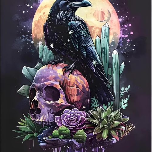 Diliart Crow Diamond Painting Kit for Adults - Colored Diamond Art Kit for Adults Beginners - Skull Art Painting Kits - DIY 5D Diamond Art Kit - Gem Art Kit as Home Wall Decoration Gift 12x16 Inch