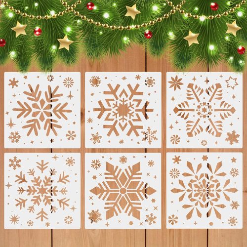Christmas Snowflake Stencils for Painting on Wood-6 Pack Large Reusable Christmas Stencil Winter Ornament Farmhouse Christmas DIY Craft Supplies Decor 8 Inch