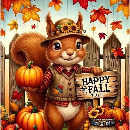 uuxsretaio Happy Fall Squirrel Diamond Painting Kits for Adults, 5D Autumn Pumpkin Maple Leaves Diamond Art Kits for Beginners, DIY Full Drill Diamond Dots Gem Arts Crafts Home Wall Decor 12x16 Inch