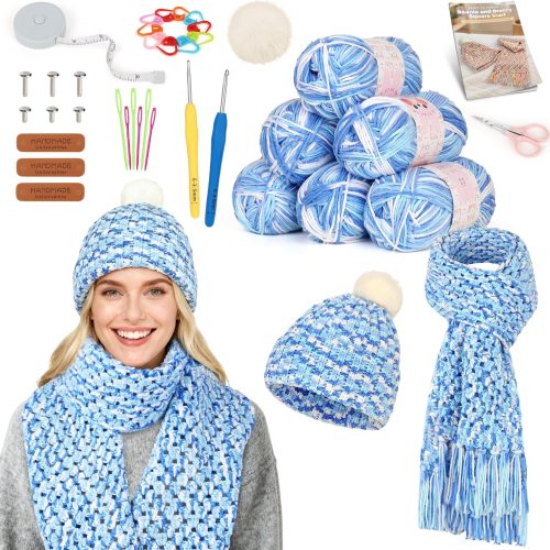 Katech Crochet Kit for Beginners w/Step-by-Step Instruction for Hat, Scarf