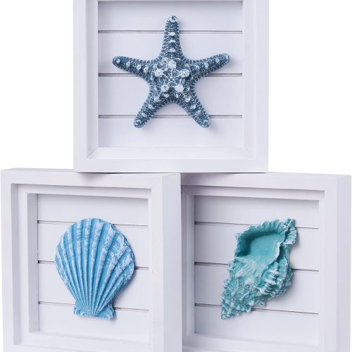 LODOCAVE 3D Art Beach Wall Decor Coastal Decor for Home(6.3 x6.3 ) Ocean Decorations Sets for Bedroom Bathroom ＆ Living room Suitable for Beach theme room ＆ Beach House Decor Seashell Starfish Decor
