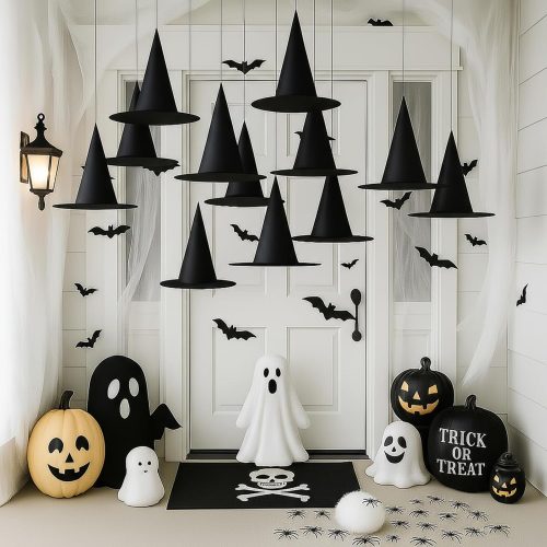 Seematn 69 Pcs Halloween Hanging Witch Hats Party Decoration for Outdoor