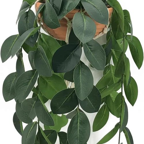 CTEZ437CT_1 Hanging Plants Artificial Decor, Fake Hanging Plant in Clay Pot Artificial Hanging Plants with Fake Leaves and Hook for Wall Home Room Indoor Outdoor Décor (Dark Green)