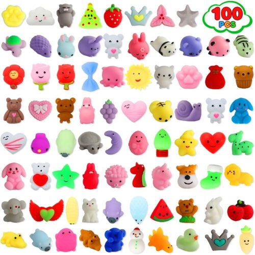 100 Pack Squishies Toys, Tiny Mochi Squishy Fidget Toys Random Bulk Party Favors for Kids 4- 8 8-12 Goodie Bag Pinata Stocking Stuffers Classroom Prizes Treasure Box Egg Fillers Girls