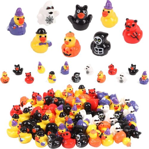 CCINEE 72Pcs Halloween Mini Resin Ducks Bulks, Miniature Witch Ghost Bat Skeleton Pumpkins Duck Figures to Hide Tiny Resin Duck for Crafts Halloween Party Favor Dollhouse Table Decorations