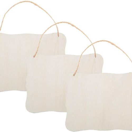 JANOU 3pcs Unfinished Wood Sign Blank Hanging Wooden Plaque DIY Craft Project Wood Sign with Rope Door Wall Art Decorative, Style 3, 9x6.5''