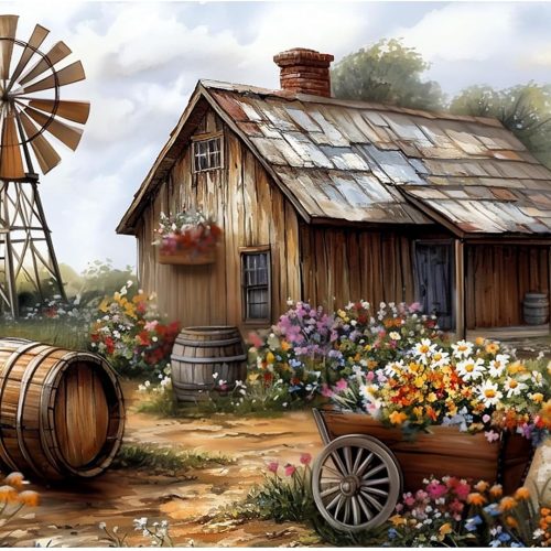 CEOVR House Diamond Art Kits for Adults, Rustic Windmill Diamond Painting Dots 5D DIY Full Drill Gem Art, Wall Decor for Home Office 16x12in