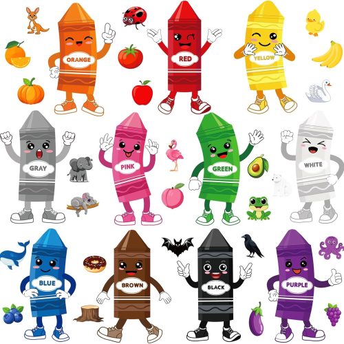 36 Pcs Color Bulletin Board Decorations for Classroom,Color Crayon Posters Cutouts for Classroom Decorations Teaching Supplies with 80 Pcs Glue Point
