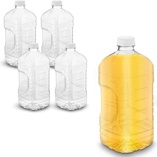 MT Products Clear PET Plastic Juice Bottles 64 oz. - Empty Container with Tamper Evident Caps (Set of 4) - Made in the USA