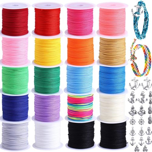20 Rolls Nylon String with 20 Charms, 1320Feet for Friendship Bracelets