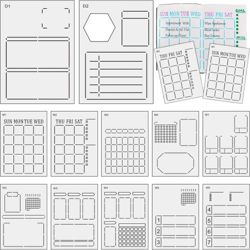 Zonon 12 Pcs Planner Journal Stencils Journal Templates Weekly Monthly, A5
