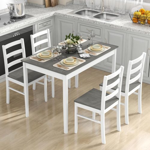 Tangkula Mid-Century Modern Dining Table Set for 4, Wood Kitchen Table Set