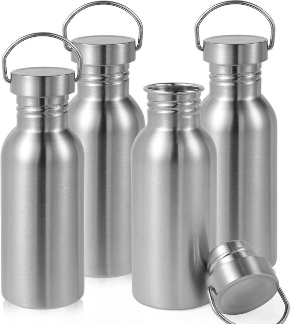 20oz Uninsulated Stainless Steel Water Bottle with Handle, 4-Pack